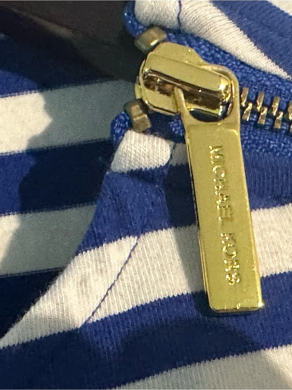 Michael Kors Navy & White Striped Tank Top with Zipper Accent
